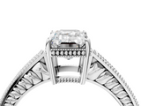 White gold Emerald Cut Milgrain Channel Set Engagement Ring with Solitaire Prong Setting_91