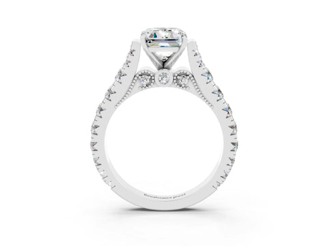 White gold Emerald Cut Moissanite Classic Solitaire Ring with Pavé Band and Four-Prong Setting_3