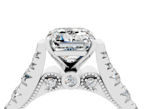 White gold Emerald Cut Moissanite Classic Solitaire Ring with Pavé Band and Four-Prong Setting_4