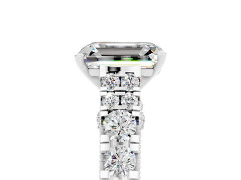 White gold Emerald Cut Moissanite Classic Solitaire Ring with Pavé Band and Four-Prong Setting_5