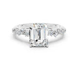 White gold Emerald Cut Moissanite Cluster Side Stone Solitaire Ring with Prong Setting_24