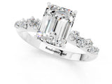 White gold Emerald Cut Moissanite Cluster Side Stone Solitaire Ring with Prong Setting_25
