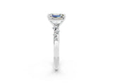 White gold Emerald Cut Moissanite Cluster Side Stone Solitaire Ring with Prong Setting_26