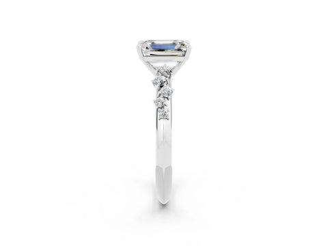 White gold Emerald Cut Moissanite Cluster Side Stone Solitaire Ring with Prong Setting_26