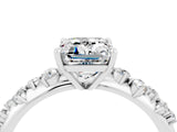 White gold Emerald Cut Moissanite Cluster Side Stone Solitaire Ring with Prong Setting_28