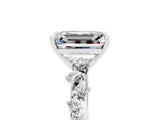 White gold Emerald Cut Moissanite Cluster Side Stone Solitaire Ring with Prong Setting_29