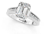 White gold Emerald Cut Moissanite Engagement Ring with Milgrain Channel Set Band and Prong Setting_1