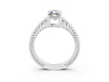 White gold Emerald Cut Moissanite Engagement Ring with Milgrain Channel Set Band and Prong Setting_3