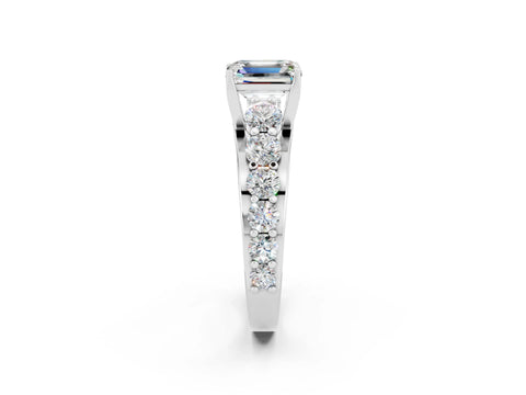 White gold Emerald Cut Moissanite Engagement Ring with Pavé Band and Four-Prong Setting_2
