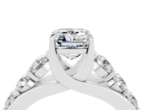 White gold Emerald Cut Moissanite Engagement Ring with Pavé Band and Four-Prong Setting_4