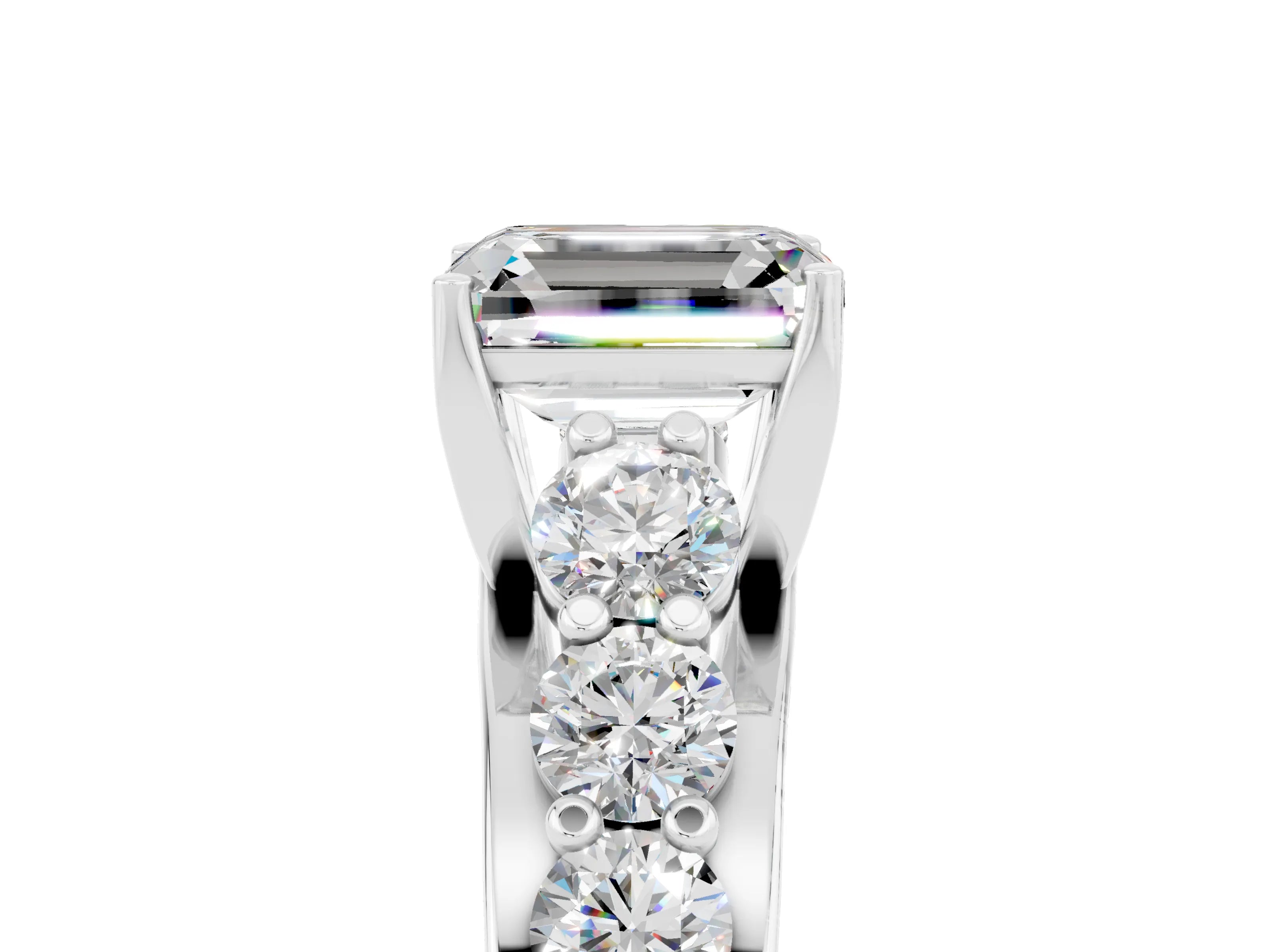 White gold Emerald Cut Moissanite Engagement Ring with Pavé Band and Four-Prong Setting_5