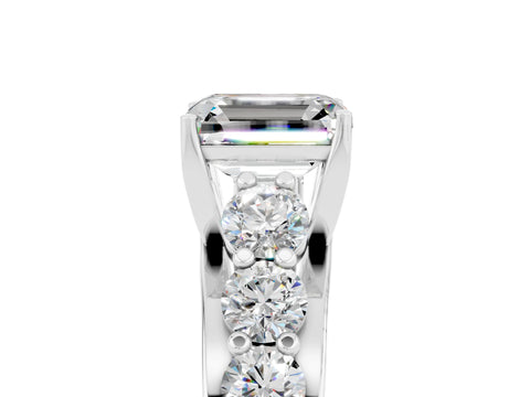 White gold Emerald Cut Moissanite Engagement Ring with Pavé Band and Four-Prong Setting_5