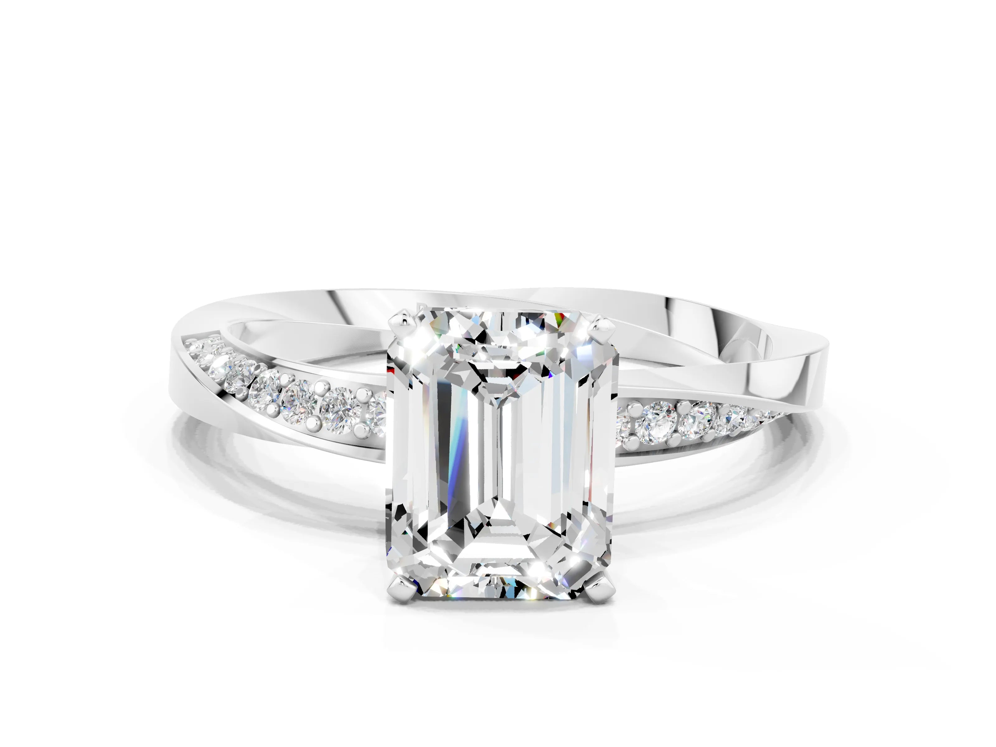 White gold Emerald Cut Moissanite Engagement Ring with Side Stone Accents and Four-Prong Setting_27