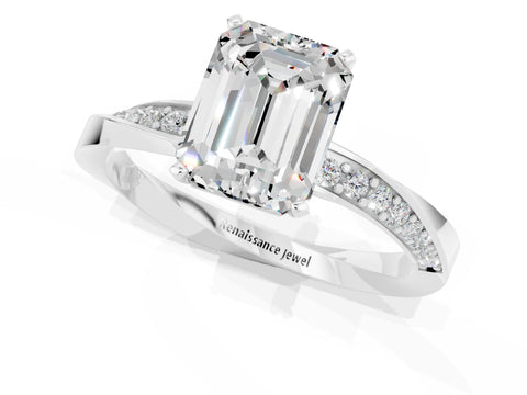 White gold Emerald Cut Moissanite Engagement Ring with Side Stone Accents and Four-Prong Setting_28
