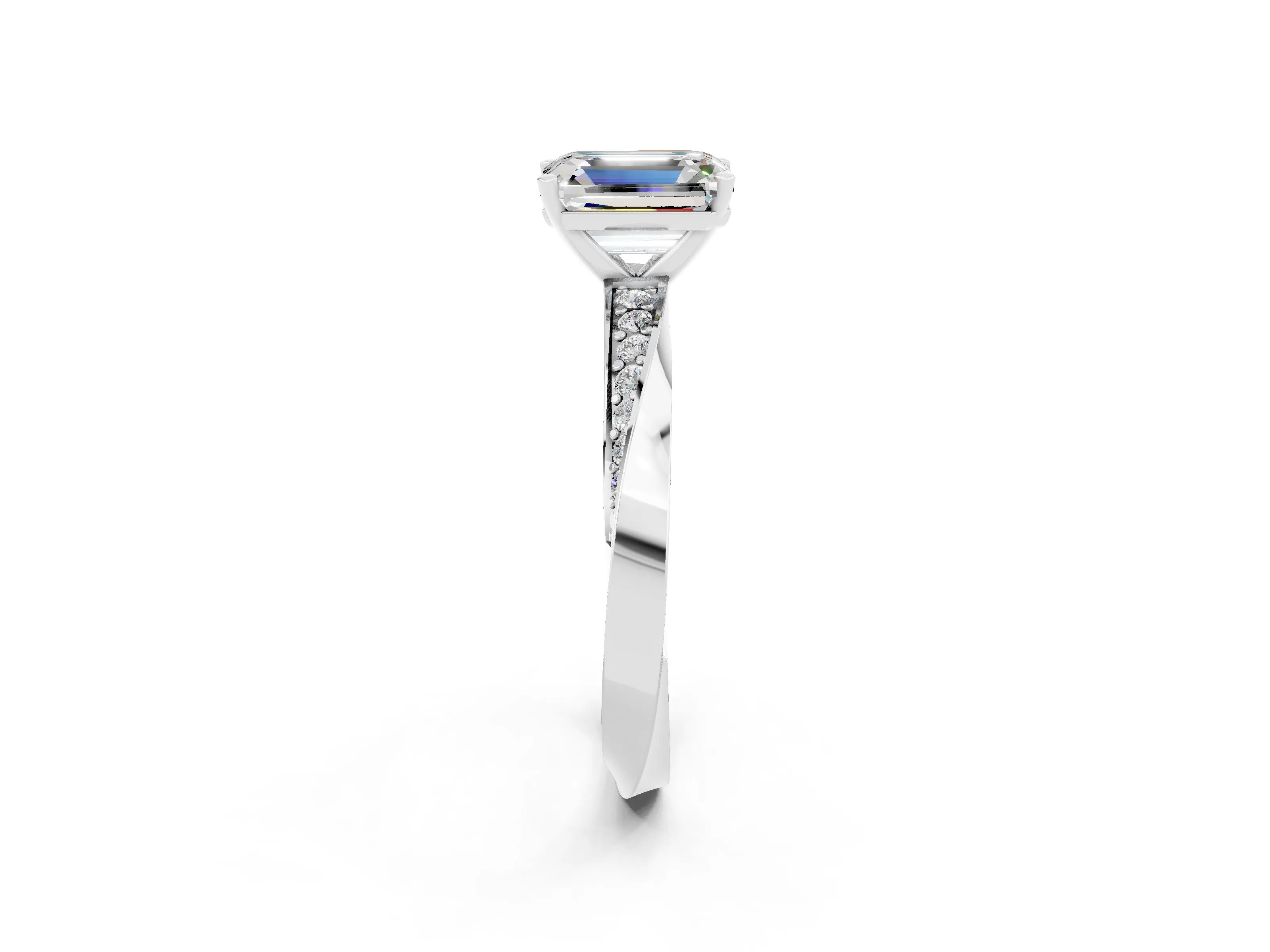 White gold Emerald Cut Moissanite Engagement Ring with Side Stone Accents and Four-Prong Setting_29