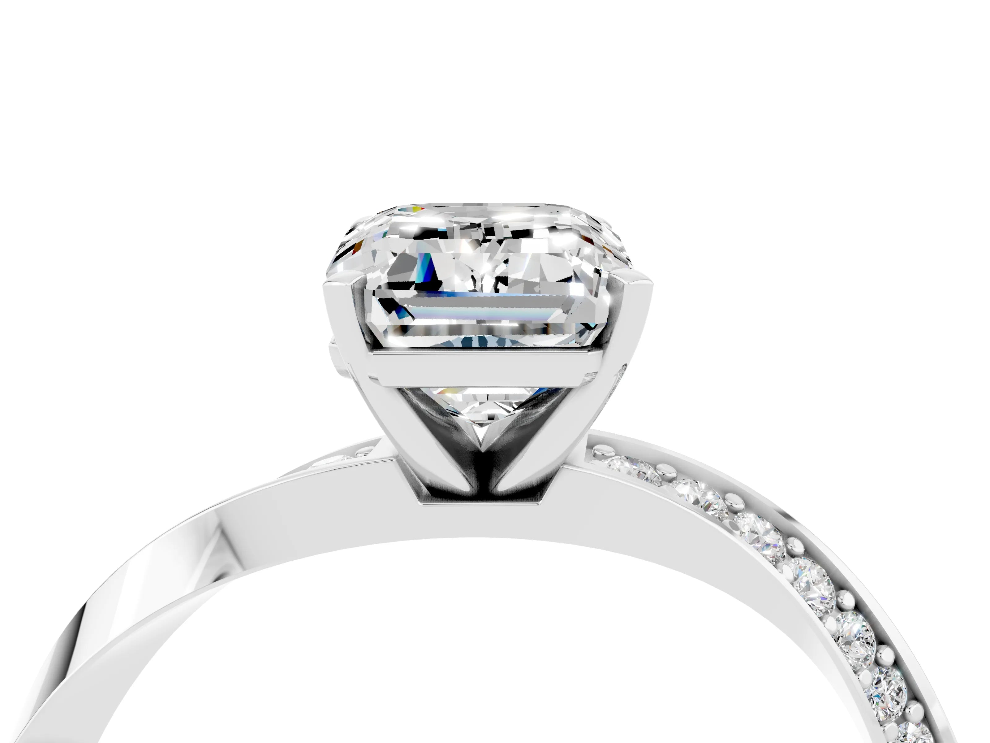 White gold Emerald Cut Moissanite Engagement Ring with Side Stone Accents and Four-Prong Setting_31