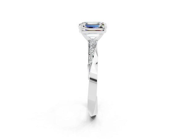 White gold Emerald Cut Moissanite Engagement Ring with Side Stone Accents and Four-Prong Setting