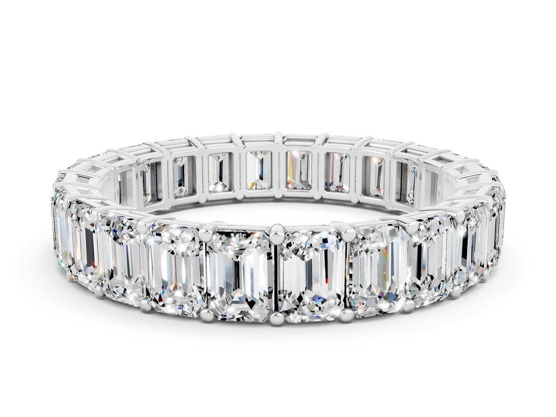 White gold Emerald Cut Moissanite Eternity Band with Shared Prong Setting_6