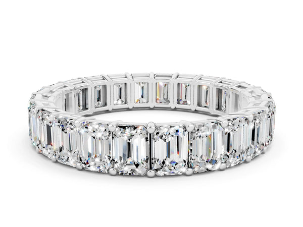 Silver Emerald Cut Diamond Eternity Band with Shared Prong Setting
