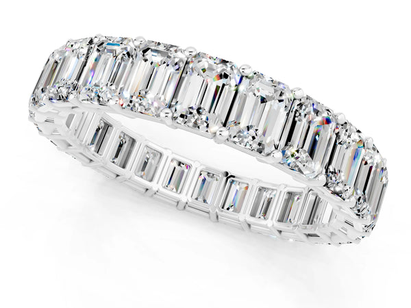 Silver Emerald Cut Diamond Eternity Band with Shared Prong Setting