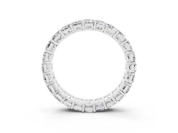 Silver Emerald Cut Diamond Eternity Band with Shared Prong Setting