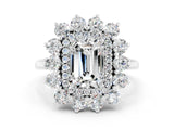 White gold Emerald Cut Moissanite Floral Double Halo Engagement Ring with Prong Setting_36