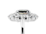 White gold Emerald Cut Moissanite Floral Double Halo Engagement Ring with Prong Setting_41
