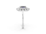 White gold Emerald Cut Moissanite Floral Double Halo Engagement Ring with Prong Setting_86