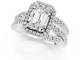 White gold Emerald Cut Moissanite Halo Ring with Round Split Shank and Prong Setting_61