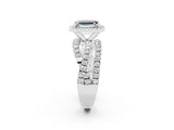 White gold Emerald Cut Moissanite Halo Ring with Round Split Shank and Prong Setting_62