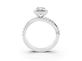 White gold Emerald Cut Moissanite Halo Ring with Round Split Shank and Prong Setting_63