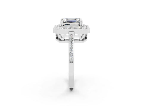 White gold Emerald Cut Moissanite Halo Ring with Split Shank and Four-Prong Setting_2