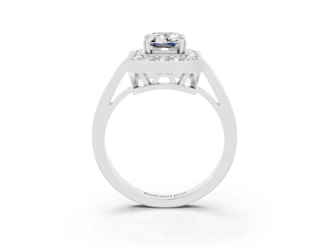 White gold Emerald Cut Moissanite Halo Ring with Split Shank and Four-Prong Setting_3