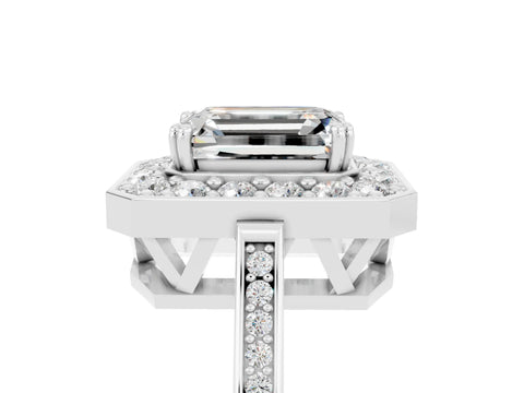 White gold Emerald Cut Moissanite Halo Ring with Split Shank and Four-Prong Setting_5