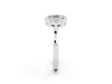 White gold Emerald Cut Moissanite Halo Ring with Tapered Band and Four-Prong Setting_2