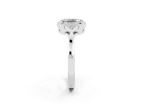 White gold Emerald Cut Moissanite Halo Ring with Tapered Band and Four-Prong Setting_2