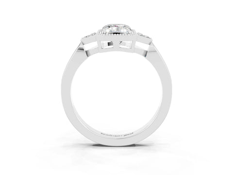 White gold Emerald Cut Moissanite Halo Ring with Tapered Band and Four-Prong Setting_3