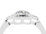 White gold Emerald Cut Moissanite Halo Ring with Tapered Band and Four-Prong Setting_4