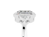 White gold Emerald Cut Moissanite Halo Ring with Tapered Band and Four-Prong Setting_5