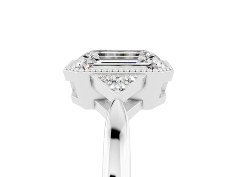 White gold Emerald Cut Moissanite Halo Ring with Tapered Band and Four-Prong Setting_5