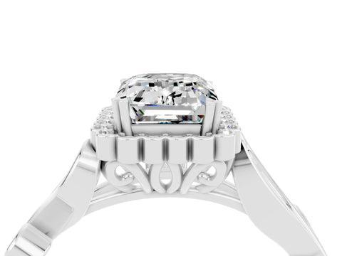 White gold Emerald Cut Moissanite Halo Ring with Vintage Split Shank and Four-Prong Setting_28