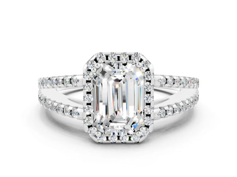 White gold Emerald Cut Moissanite Halo Split Shank Engagement Ring_12