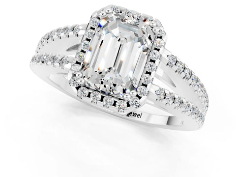 White gold Emerald Cut Moissanite Halo Split Shank Engagement Ring_13