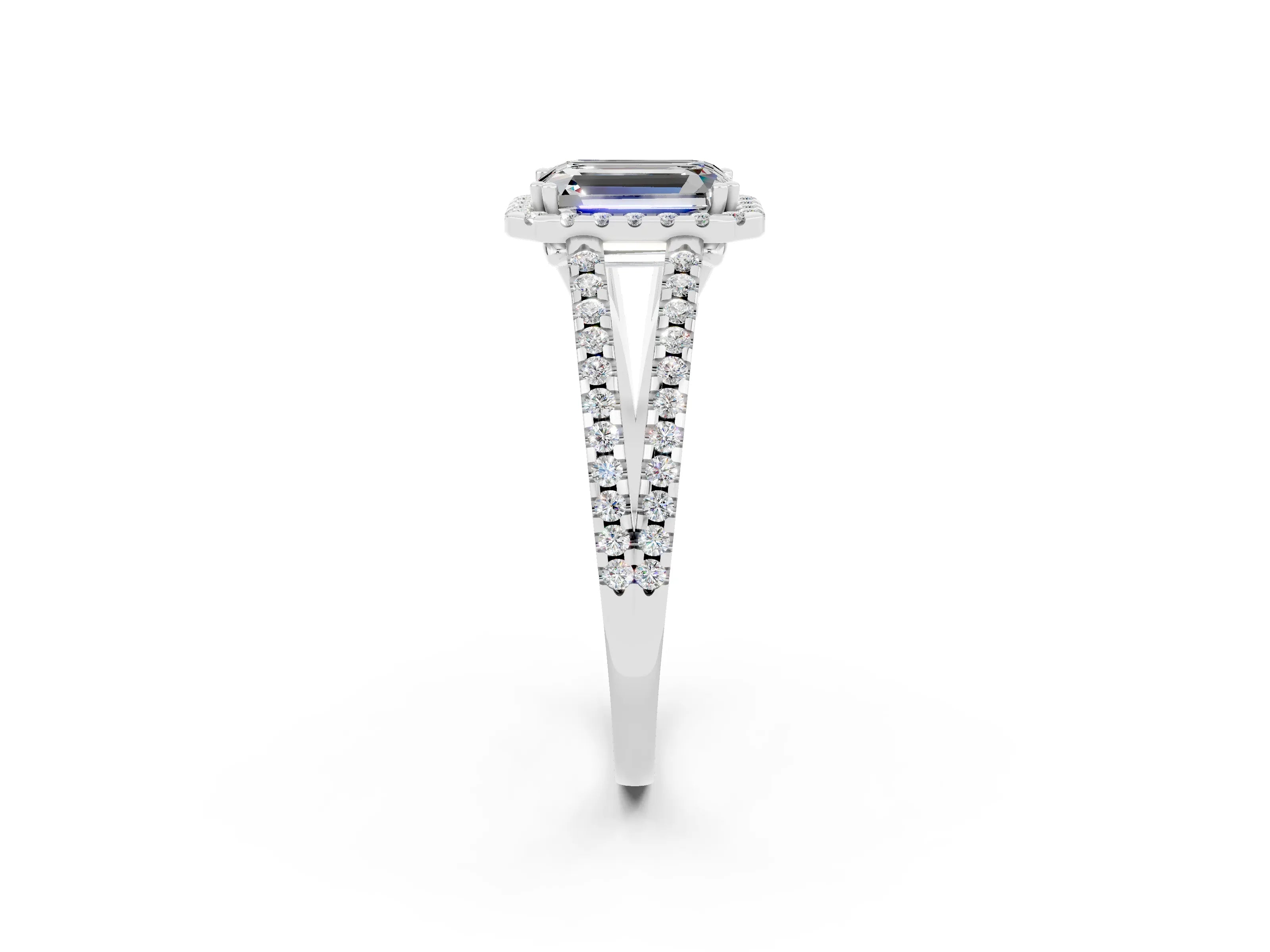 White gold Emerald Cut Moissanite Halo Split Shank Engagement Ring_14