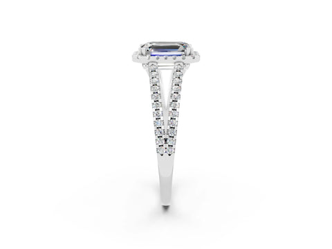 White gold Emerald Cut Moissanite Halo Split Shank Engagement Ring_14