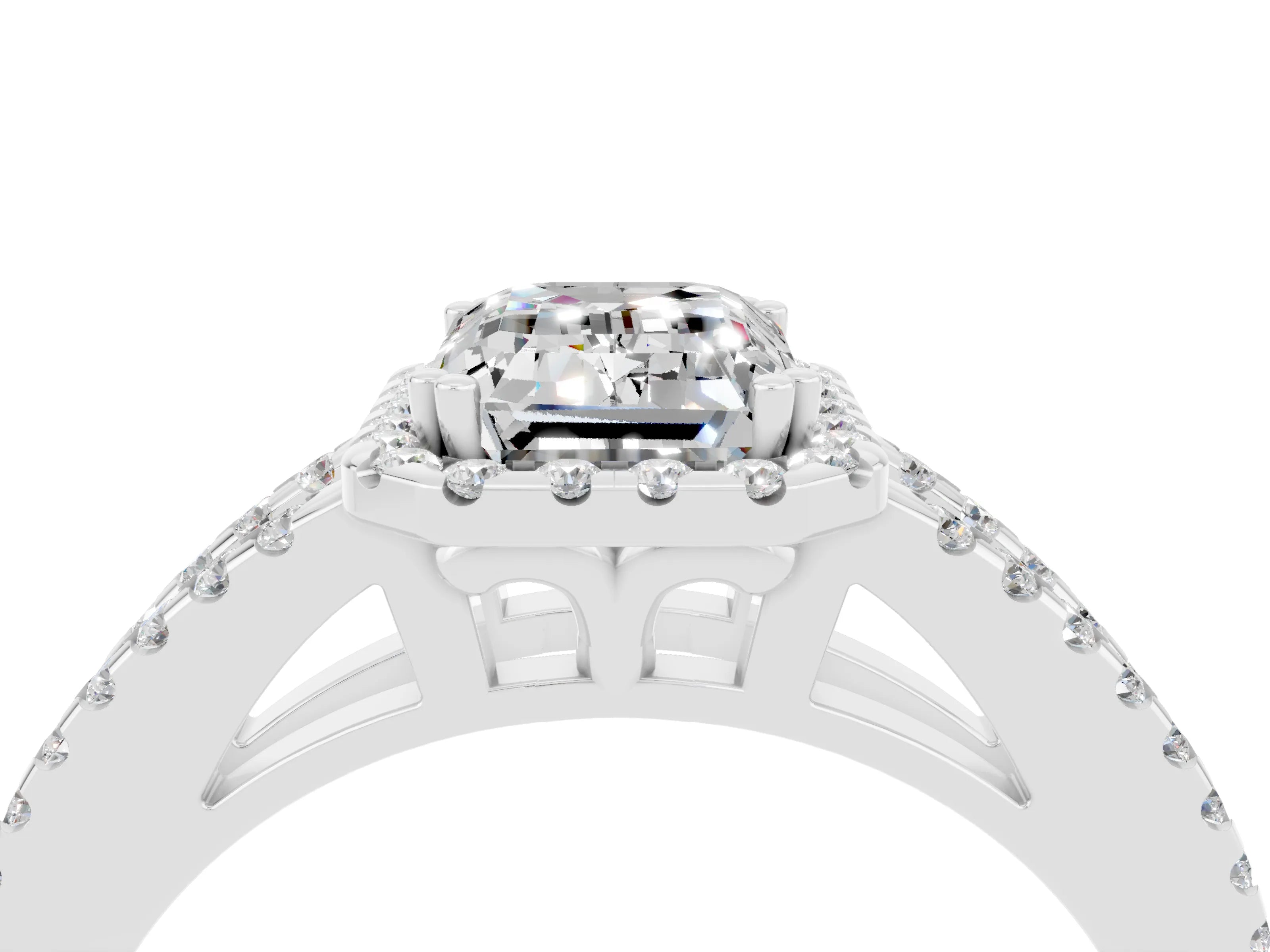 White gold Emerald Cut Moissanite Halo Split Shank Engagement Ring_16
