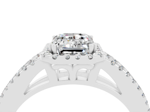 White gold Emerald Cut Moissanite Halo Split Shank Engagement Ring_16