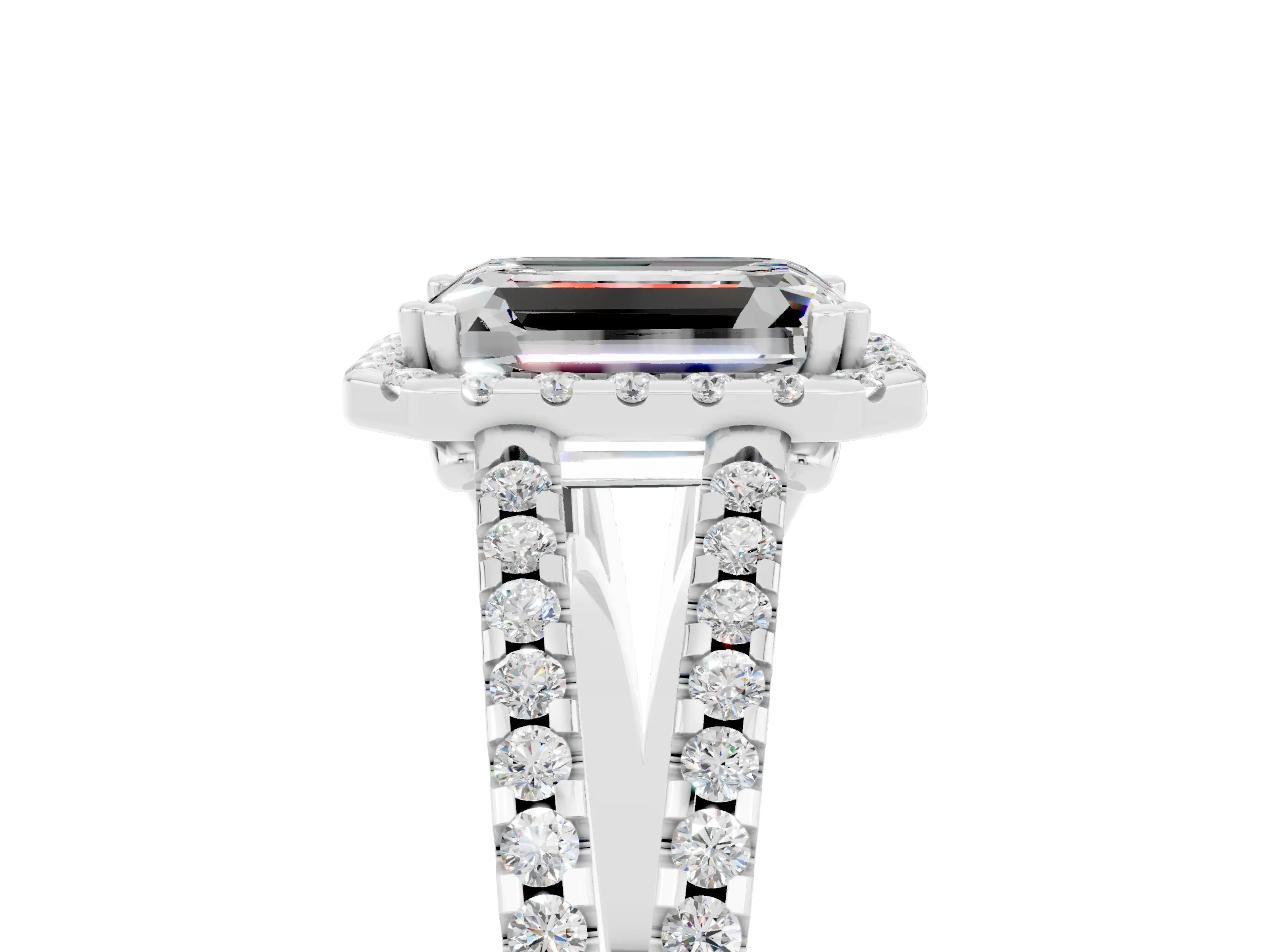 White gold Emerald Cut Moissanite Halo Split Shank Engagement Ring_17