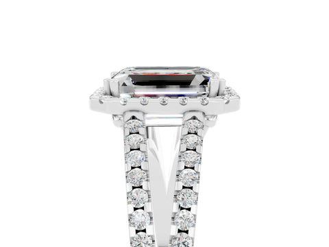 White gold Emerald Cut Moissanite Halo Split Shank Engagement Ring_17
