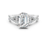 White gold Emerald Cut Moissanite  Halo Twist Band Solitaire Prong Setting Ring_24